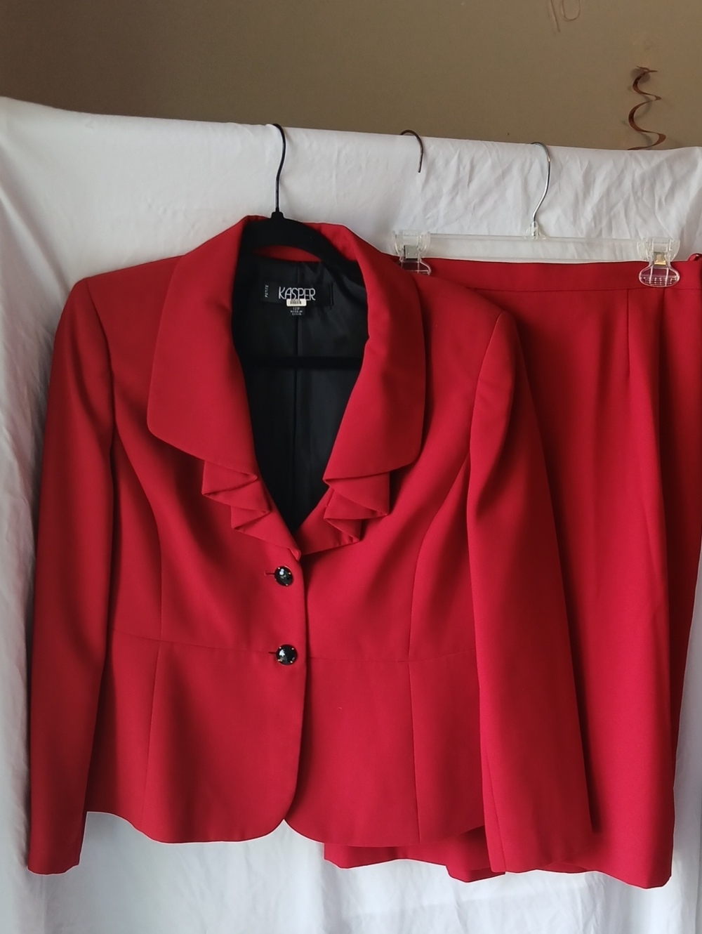 Kasper Red Ruffle-Collar Blazer and  Skirt Set